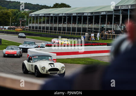Chichester, West Sussex, UK, 8. September 2018. AC Cobra während des Goodwood Revival in Goodwood Motor Circuit. Foto: Gergo Toth/Alamy leben Nachrichten Stockfoto