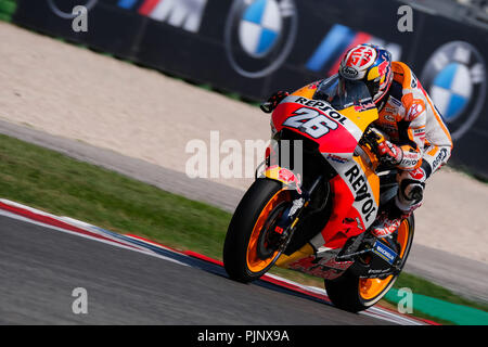 Imola, Italien. September 8, 2018 - 26 Dani Pedrosa aus Spanien, HRC Repsol Honda Team, Honda RC 213 V, Gran Premio Octo di San Marino e della Riviera di Rimini, während der Samstag QP im Marco Simoncelli World Circuit für die 13. Runde der MotoGP-Weltmeisterschaft, die vom 7. bis zum 9. September Quelle: AFP 7/ZUMA Draht/Alamy leben Nachrichten Stockfoto