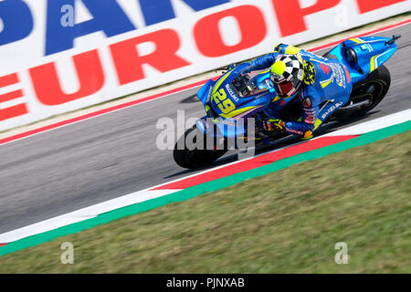 Imola, Italien. September 8, 2018 - 29 ANDREA IANNONE aus Italien, Suzuki, Ecstar Team Suzuki GSX-RR, Gran Premio Octo di San Marino e della Riviera di Rimini, während der Samstag QP im Marco Simoncelli World Circuit für die 13. Runde der MotoGP-Weltmeisterschaft, die vom 7. bis zum 9. September Quelle: AFP 7/ZUMA Draht/Alamy leben Nachrichten Stockfoto