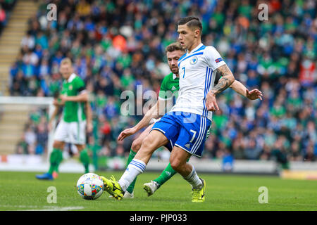 Belfast, Nordirland. Samstag, 08 September, 2018 Muhamed Besic von Bosnien & Herzegowina Kredit: Graham Service Credit: Graham Service/Alamy leben Nachrichten Stockfoto