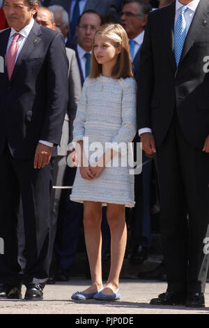 Covadonga, Spanien. 08 Sep, 2018. König Felipe VI. von Spanien, der Königin Letizia von Spanien, Krone Prinzessin Leonor, Prinzessin Sofia nehmen an der 100. Jahrestag der Gründung des Nationalpark von Covadonga's Mountain und die Prinzessin von Asturien Sicht öffnen bei Lagos de Covadonga am 8. September 2018 in Cangas de Onis, Spanien. Credit: Jimmy Olsen/Medien Punch *** Keine Spanien***/Alamy leben Nachrichten Stockfoto