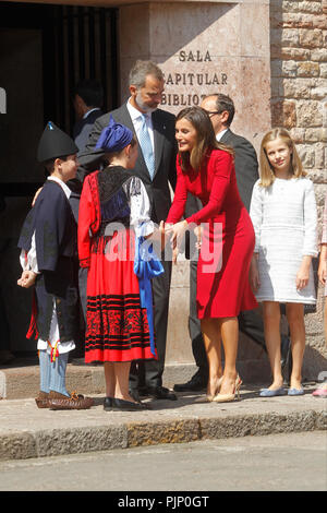 Covadonga, Spanien. 08 Sep, 2018. König Felipe VI. von Spanien, der Königin Letizia von Spanien, Krone Prinzessin Leonor, Prinzessin Sofia nehmen an der 100. Jahrestag der Gründung des Nationalpark von Covadonga's Mountain und die Prinzessin von Asturien Sicht öffnen bei Lagos de Covadonga am 8. September 2018 in Cangas de Onis, Spanien. Credit: Jimmy Olsen/Medien Punch *** Keine Spanien***/Alamy leben Nachrichten Stockfoto