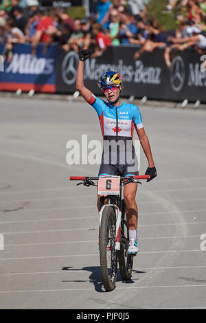 Lenzerheide, Schweiz. 8. September 2018. Emily Batty während der UCI Mountainbike Weltmeisterschaften 2018 Frauen Elite Cross Country Olympic XCO in Lenzerheide. Credit: Rolf Simeon/Alamy leben Nachrichten Stockfoto