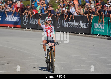Lenzerheide, Schweiz. 8. September 2018. Jolanda Neff während der UCI Mountainbike Weltmeisterschaften 2018 Frauen Elite Cross Country Olympic XCO in Lenzerheide. Credit: Rolf Simeon/Alamy leben Nachrichten Stockfoto