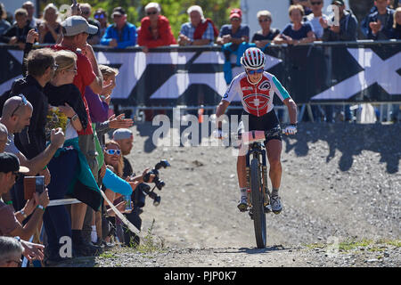 Lenzerheide, Schweiz. 8. September 2018. Jolanda Neff während der UCI Mountainbike Weltmeisterschaften 2018 Frauen Elite Cross Country Olympic XCO in Lenzerheide. Credit: Rolf Simeon/Alamy leben Nachrichten Stockfoto
