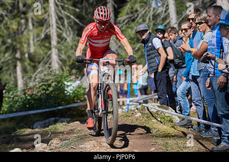 Lenzerheide, Schweiz. 8. September 2018. Annika Langvad während der UCI Mountainbike Weltmeisterschaften 2018 Frauen Elite Cross Country Olympic XCO in Lenzerheide. Credit: Rolf Simeon/Alamy leben Nachrichten Stockfoto