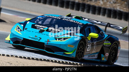 Monterey, CA, USA. 08 Sep, 2018. A. #21 Fahrer J. Preiskampf seine Position während der Continental Grand Prix Monterey Lamborghini Super Trofeo auf Weathertech Raceway Laguna Seca in Monterey, CA Thurman James/CSM/Alamy Leben Nachrichten halten Stockfoto