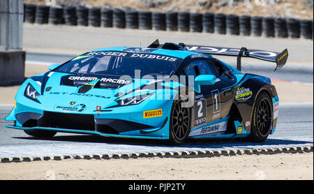 Monterey, CA, USA. 08 Sep, 2018. A. #2 Fahrer R. Hardwick Aus schalten 3 Während der Continental Grand Prix Monterey Lamborghini Super Trofeo auf Weathertech Raceway Laguna Seca in Monterey, CA Thurman James/CSM/Alamy leben Nachrichten Stockfoto