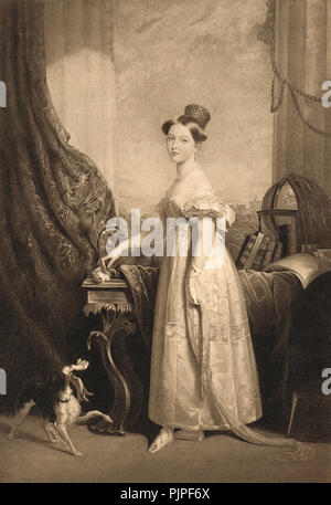Prinzessin später Königin Victoria, mit ihrem Hund Dash, ca. 1832, im Alter von 13 Stockfoto