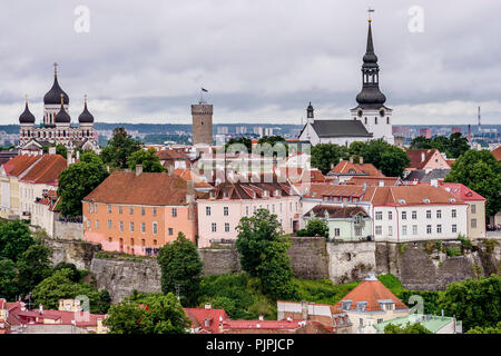 Die Kathedralen von Toompea und Aleksander Nevski von der Oberseite des St. Olav's Church Bell Tower, Tallinn, Estland gesehen Stockfoto