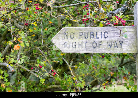 "Kein Recht der Öffentlichkeit Weg' Fingerpost im Peak District National Park Stockfoto