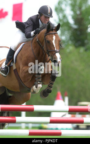 Die Nordamerikanischen, Spruce Meadows 2004, Beezie Madden (USA) Reiten Marga Stockfoto