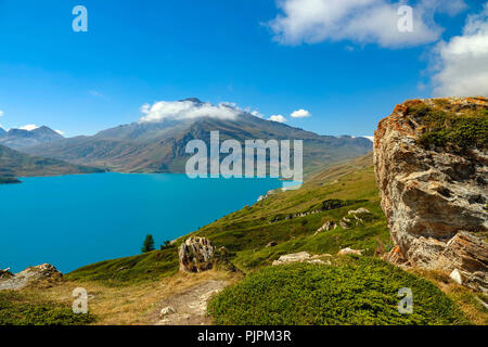 Col de Mont Cenis Pass zwischen Frankreich und Italien mit großer See, Stausee, Stockfoto