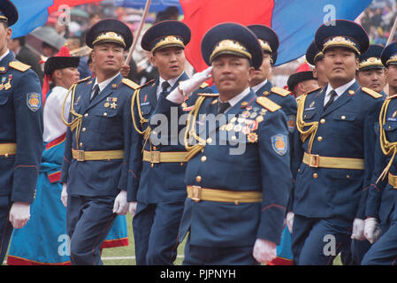 Der Eröffnungsfeier der 2018 NAADAM Festival in Ulaanbaatar, Mongolei im National Stadion. Stockfoto