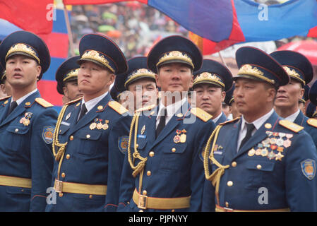 Der Eröffnungsfeier der 2018 NAADAM Festival in Ulaanbaatar, Mongolei im National Stadion. Stockfoto