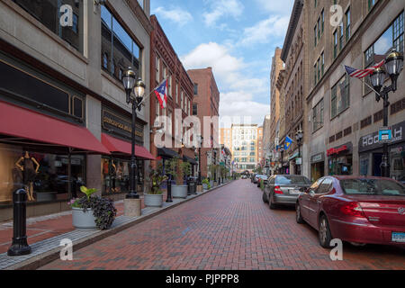 Pratt Street im historischen Stadtteil von Hartford, Connecticut, USA Stockfoto