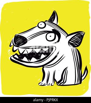 Hand gezeichnet Vektor Tinte Abbildung oder Zeichnung eines lustigen Cartoon Hund mit großen Zähnen Stock Vektor