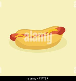 Hotdog mit Wurst und Senf auf hellbraunem Hintergrund Vector Illustration Stock Vektor