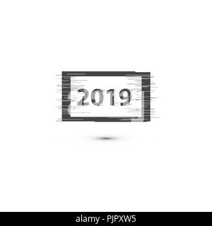 Frohes neues Jahr 2019 mit schneller Geschwindigkeit Bewegung Linien und glitch Frames festlegen. Geometrische Formen mit Verzerrung. Glühen Design für Grafik Design. Vector Illustration Stock Vektor