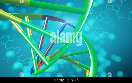 DNA-Doppelhelix auf weichen blauen Hintergrund. Medizinische Sciense, Gen Genom Manipulation und Biotechnologie Konzept Stockfoto