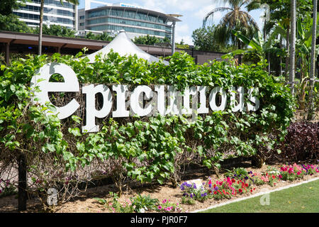 Epicurious Zeichen der Kräutergarten in Brisbane. Stockfoto