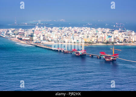 Männliche Malediven Hauptstadt Island Sea Bridge Luftbild Meer Stockfoto