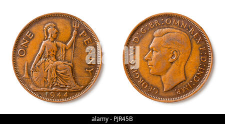 Ein britisches penny Münze von 1944 mit König George VI. Stockfoto