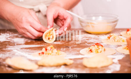 Schritt für Schritt. Home gemacht Empanadas mit verschiedenen Füllungen. Stockfoto