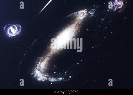 3D-Illustration Galaxis in die Tiefen des Weltraums. Spiralförmige Galaxie aus Star Dust, Nebula von Gas. Konzept der Deep Space Travel. Wissenschaftliches Konzept. Elemente Stockfoto