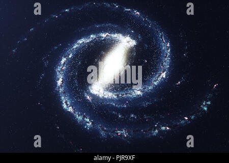 3D-Illustration Galaxis in die Tiefen des Weltraums. Spiralförmige Galaxie aus Star Dust, Nebula von Gas. Konzept der Deep Space Travel. Wissenschaftliches Konzept. Elemente Stockfoto