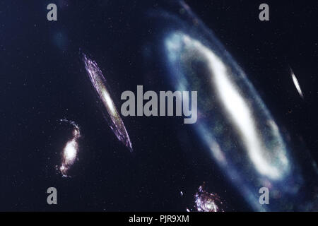 3D-Illustration Galaxis in die Tiefen des Weltraums. Spiralförmige Galaxie aus Star Dust, Nebula von Gas. Konzept der Deep Space Travel. Wissenschaftliches Konzept. Elemente Stockfoto