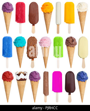 Sammlung von Eis Eis Eis Platz Vielzahl Stick auf weißem Hintergrund Stockfoto