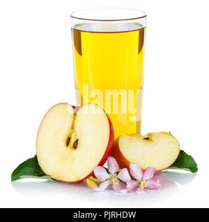 Apfelsaft äpfel Obst frisches Obst Glas Quadrat auf weißem Hintergrund Stockfoto