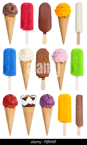Sammlung von Eis Eis Eis Hochformat Vielzahl Stick auf weißem Hintergrund Stockfoto
