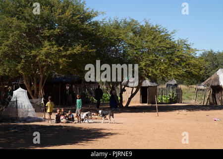 Leben in einer SAN-Dorf in Namibia, Afrika Stockfoto