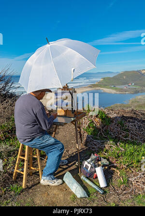 Kalifornien, Künstler Malerei Szene von San Mateo County Coast Stockfoto