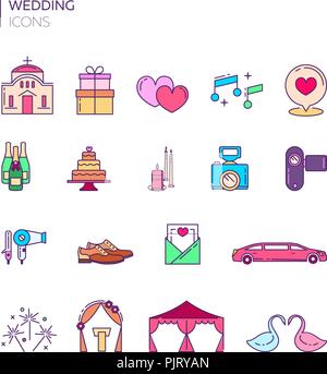 Satz von Hochzeit Farbe Symbole. Eps 10 Vector Illustration. Stock Vektor