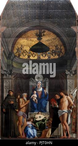 Giovanni Bellini - Madonna in trono col Bambino e Santi detta Pala di San Giobbe. Stockfoto