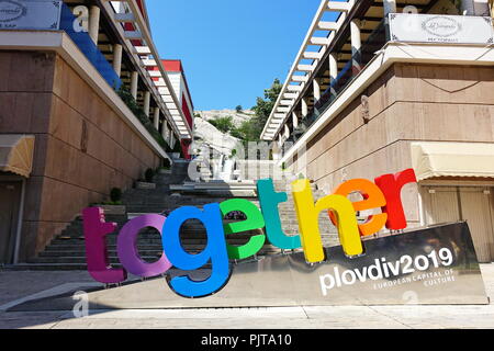 PLOVDIV, Bulgarien - Mai 2018 - Zentrum von Plovdiv, Bulgarien. Plovdiv wird die Europäische Kulturhauptstadt im Jahr 2019. Stockfoto