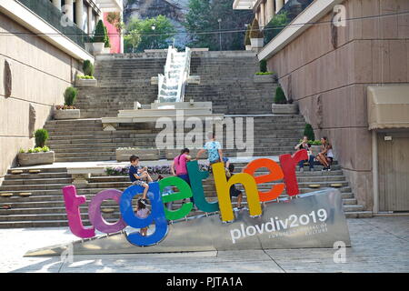 PLOVDIV, Bulgarien - Mai 2018 - Zentrum von Plovdiv, Bulgarien. Plovdiv wird die Europäische Kulturhauptstadt im Jahr 2019. Stockfoto