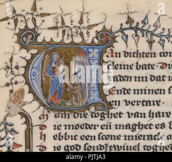 Beatrijs kniend vor Maria, die Christus - Kind - beatrijs-KB 76 E5, folium 047 v. Stockfoto