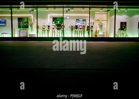 Nachtansicht der Galeria Inno Schaufenster in der Rue Neuve, Belgien, Brüssel Zentrum (15/11/2004) Stockfoto