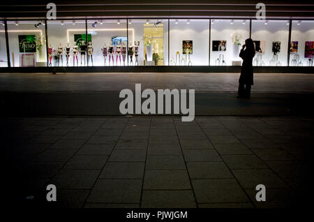 Nachtansicht der Galeria Inno Schaufenster in der Rue Neuve, Belgien, Brüssel Zentrum (15/11/2004) Stockfoto