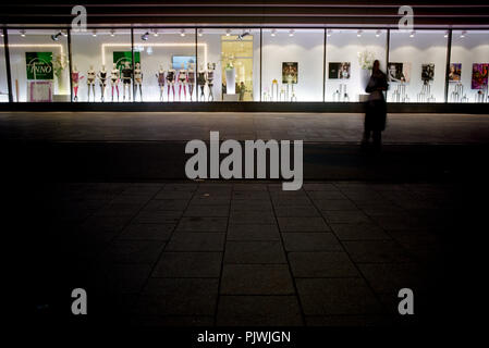 Nachtansicht der Galeria Inno Schaufenster in der Rue Neuve, Belgien, Brüssel Zentrum (15/11/2004) Stockfoto