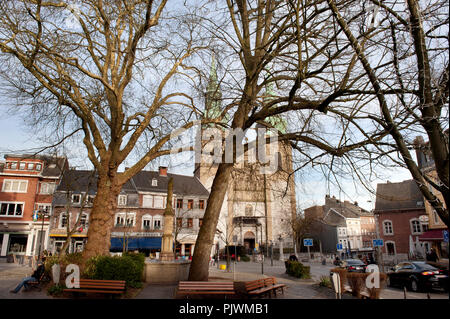 Der Marktplatz in Eupen, Hauptstadt der Euregio Maas-Rhein und der Deutschsprachigen Gemeinschaft in Belgien (Belgien, 23/02/2014) Stockfoto