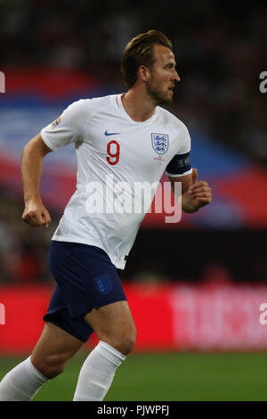 London, Großbritannien. 8. September 2018. Harry Kane (E) bei der UEFA Nationen Liga A, Gruppe 4, zwischen England und Spanien, im Wembley Stadion, London, am 8. September 2018. ** Dieses BILD IST FÜR DIE REDAKTIONELLE VERWENDUNG ** Quelle: Paul Marriott/Alamy leben Nachrichten Stockfoto