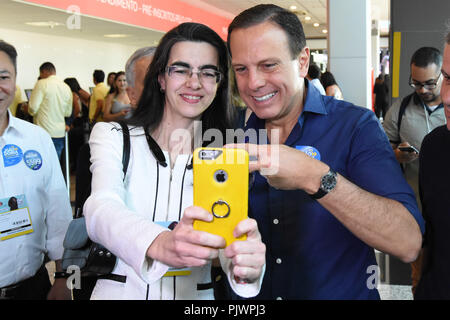 São Paulo, Brasilien. 8. September 2018. João Doria, (PSDB) Anwärter für Gouverneur von São Paulo, besuchten die Messe Beauty Messe, auf der Expo Center Norte, in São Paulo, am Samstag (8). (Foto: Roberto Casimiro/Fotoarena) Credit: Foto Arena LTDA/Alamy leben Nachrichten Stockfoto