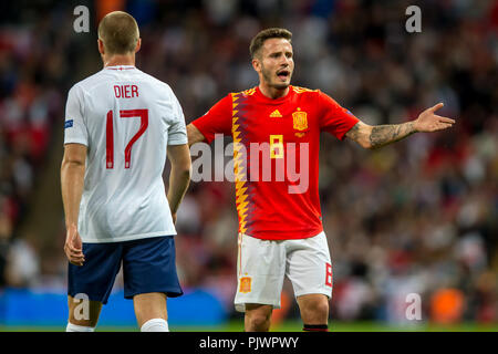 London, Großbritannien. 8. September 2018. Saul Niguez Spaniens während der UEFA-Nation-Liga, Gruppe 4, Liga ein Spiel zwischen England und Spanien im Wembley Stadion, London, England am 8. September 2018. 8. Sep 2018. Foto von salvio Calabrese Quelle: AFP 7/ZUMA Draht/Alamy leben Nachrichten Stockfoto