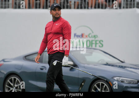 Pennsylvania, USA. Samstag, September 8, 2018: Jason Tag gehen weg vom 17-t-stück, während der dritten Runde der BMW Championship an der Aronimink Golf Club in Newtown Square, Pennsylvania. Gregory Vasil/CSM Credit: Cal Sport Media/Alamy leben Nachrichten Stockfoto