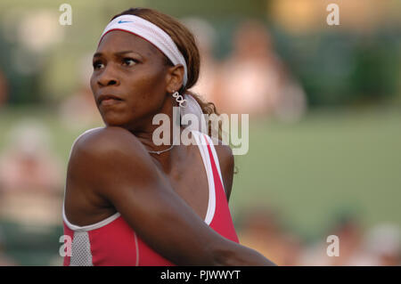 2005 - Serena Williams schlug Shahar Peer 6-3 6-3 in der Meerenge setzt an der Nasdaq-100 in Miami. Personen: Serena Williams Stockfoto